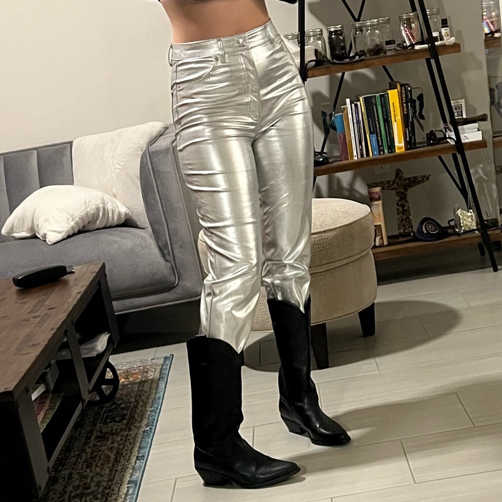 express metallic silver pants